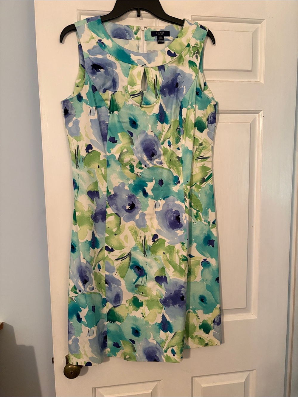Chaps Sleeveless Floral Mini Dress in Blue & Green